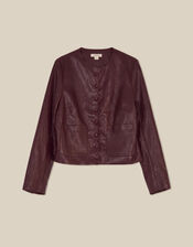 Penelope Scallop Faux Leather Jacket, Brown (CHOCOLATE), large