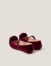 Rosette Strap Ballet Flats, Red (BURGUNDY), large