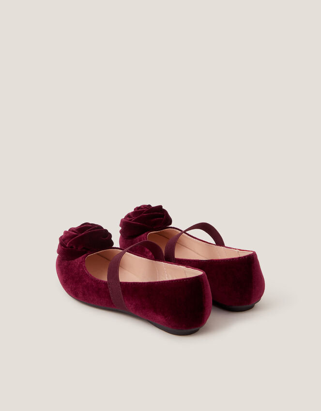 Rosette Strap Ballet Flats, Red (BURGUNDY), large