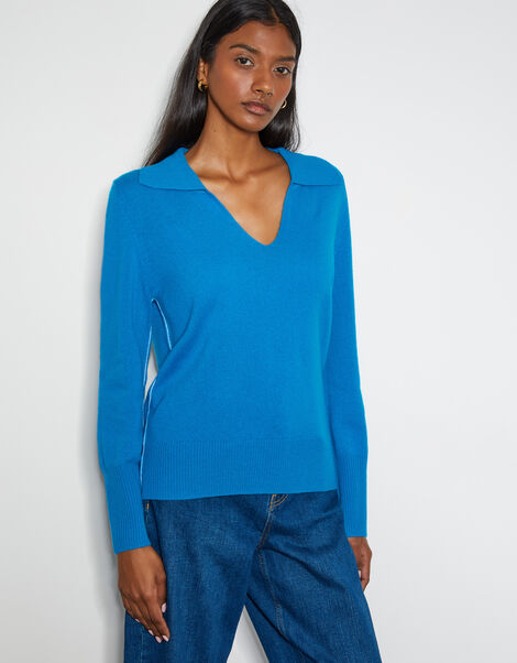 Cara Collar Cashmere Jumper, Blue (BLUE), large