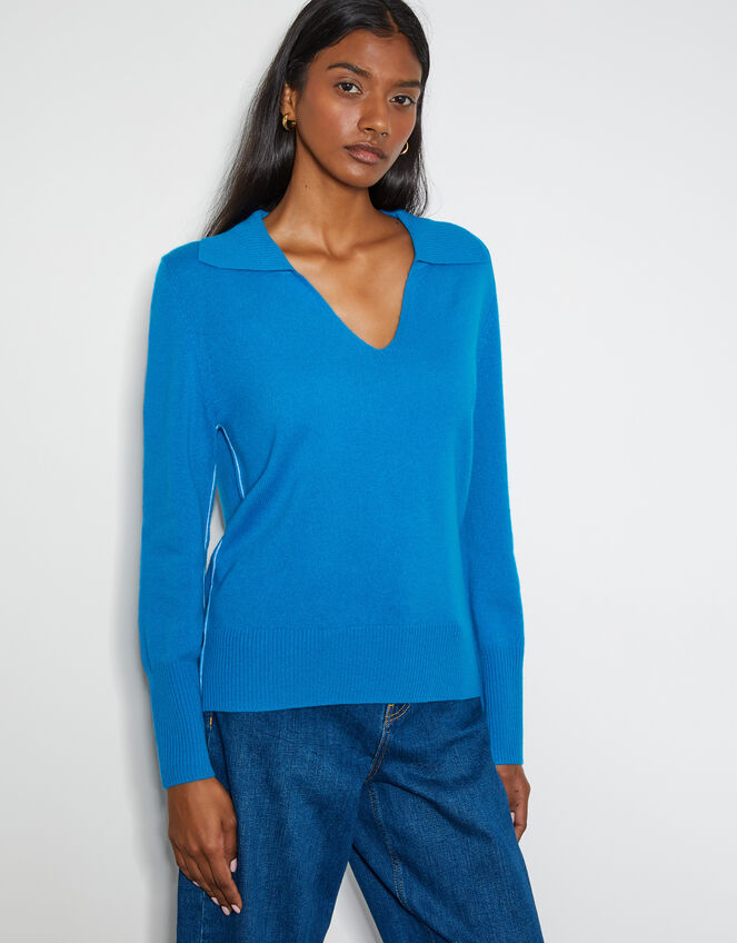 Cara Collar Cashmere Sweater, Blue (BLUE), large