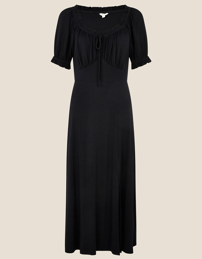 Sweetheart Neck Jersey Midi Dress, Black (BLACK), large