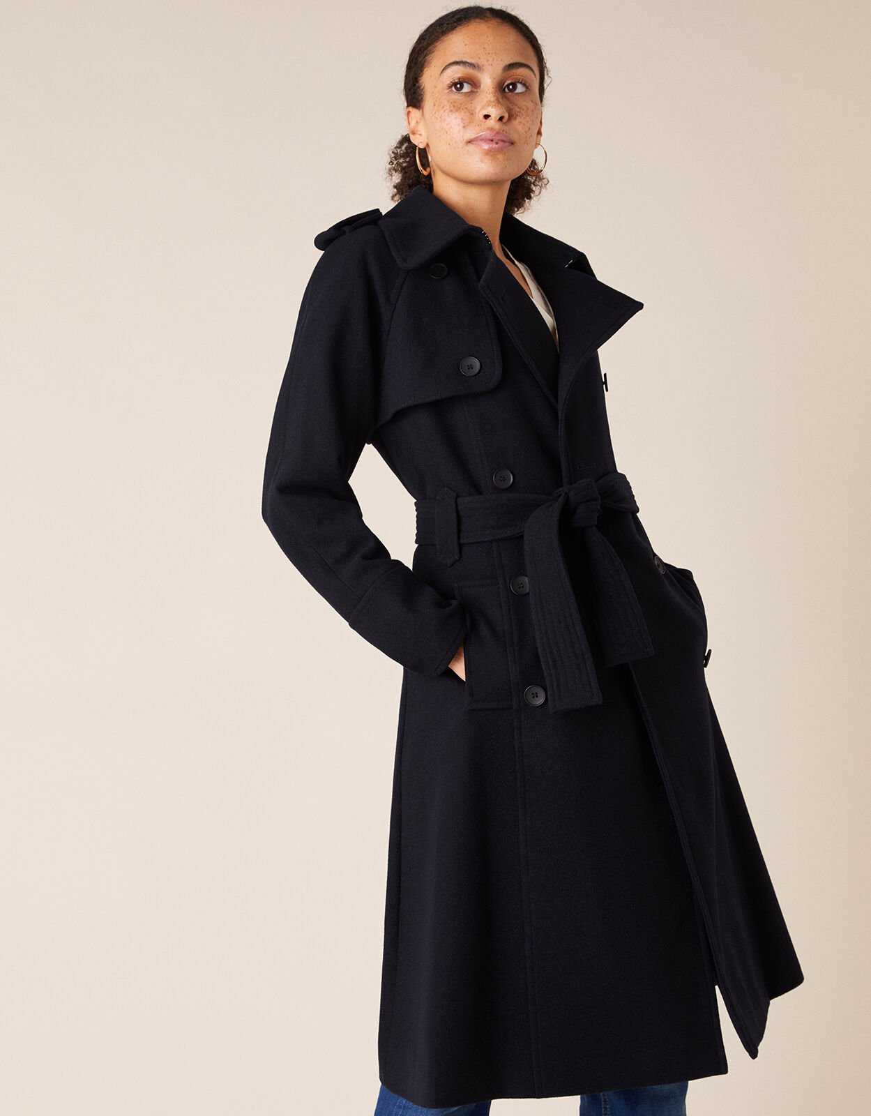 Navy blue trench coat
