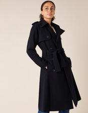 Double-Breasted Trench Coat in Wool Blend, Blue (NAVY), large