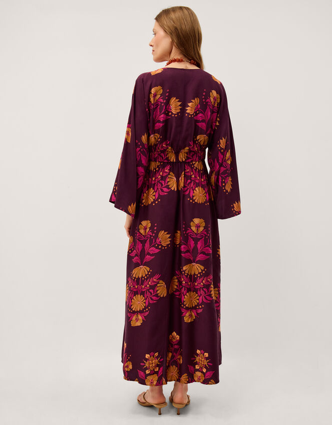 Koa Long Sleeve Floral Midi Dress, Red (BERRY), large