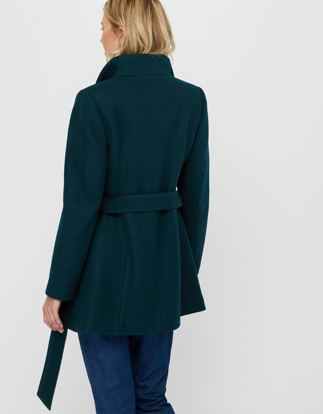 Rita Wrap Collar Short Coat, Teal (TEAL), large