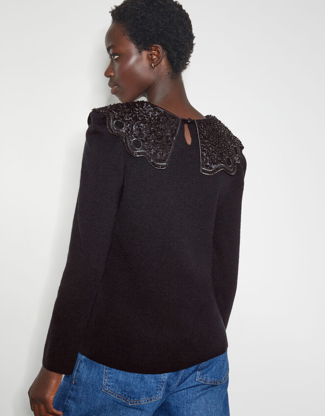 Etta Oversized Beaded Collar Jumper, Black (BLACK), large