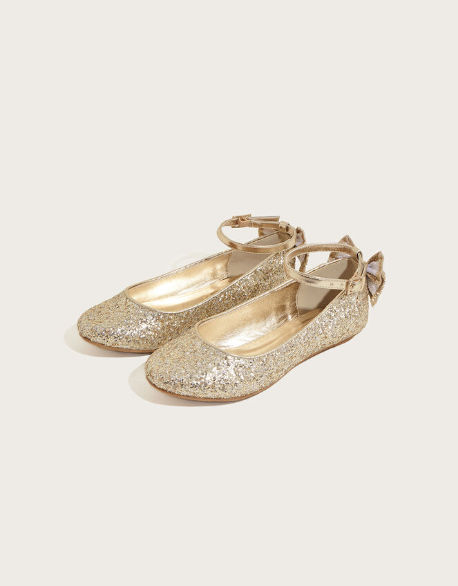 Delvis Endeløs fangst Glitter Bow Ballerina Flats Gold | Girls' Flat Shoes | Monsoon Global.