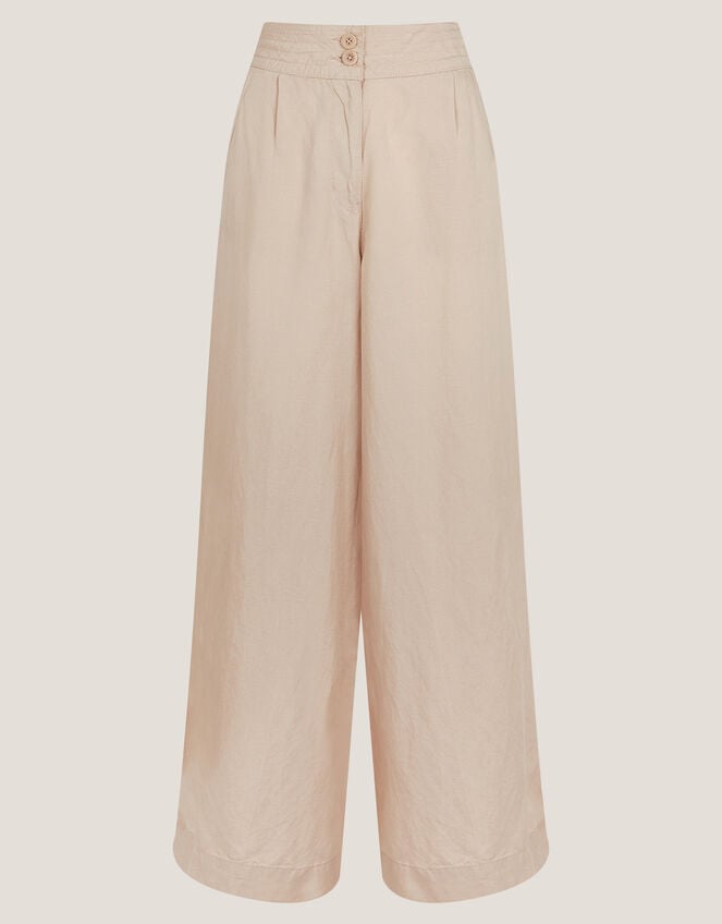 Frida Linen Blend Wide Leg Trousers, Natural (NATURAL), large