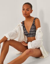 Macie Shell Print Bikini Top, Black (BLACK), large