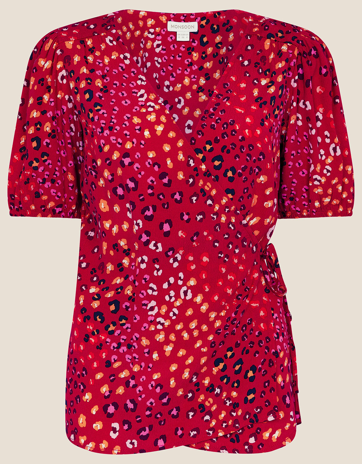 Red leopard print wrap top on sale
