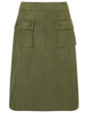 Suedette A-Line Skirt with Recycled Fabric, Green (OLIVE), large