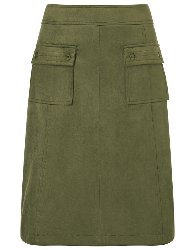 Suedette A-Line Skirt with Recycled Fabric, Green (OLIVE), large