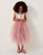 Simone Sequin Tulle Ruffle Dress, Pink (DUSKY PINK), large