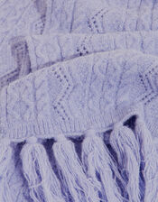 Tassel Trim Cable Knit Scarf, , large