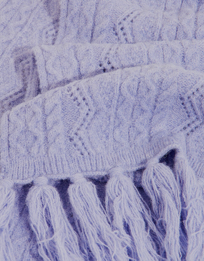 Tassel Trim Cable Knit Scarf, , large
