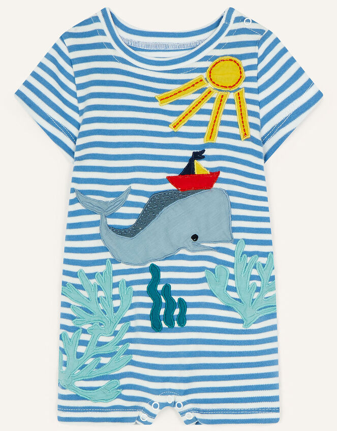 Newborn William the Whale Short Sleeve Sleepsuit, Blue (BLUE), large