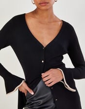 Ribbed Midi Cardigan with LENZING™ ECOVERO™ , Black (BLACK), large