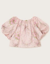 Esme Rose Satin Puff Top, Pink (PINK), large