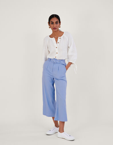 Livia Belted Linen Culottes Blue, Blue (BLUE), large
