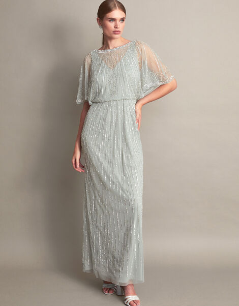 Elizabeth Embellished Maxi Dress in Recycled Polyester, Green (GREEN), large