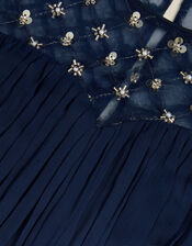 Keira Beaded Short Sleeve Prom Dress, Blue (NAVY), large