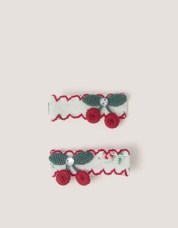 2-Pack Cherry Embroidered Hair Clips, , large