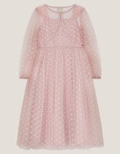 Bow Print Party Dress & Jacket, Pink (PINK), large