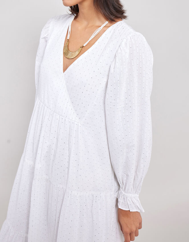 East Lesia Long Sleeve Tiered Midi Dress, White (WHITE), large