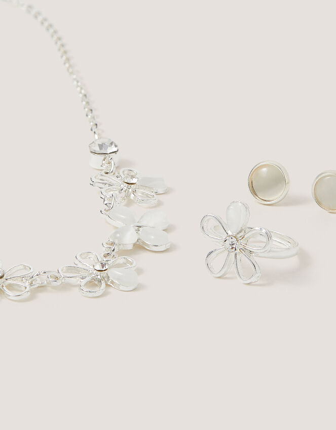 Floral Butterfly Jewellery Set, Silver (SILVER), large