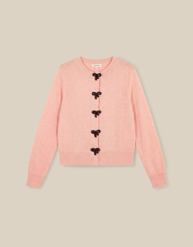 Bonny Beaded Bow Cardigan, Pink (BLUSH), large