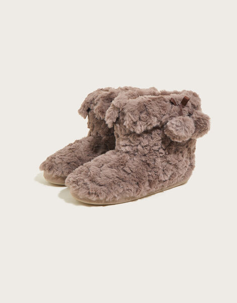 Faux Fur Pom-Pom Slipper Boots, Mink (MINK), large