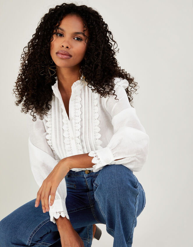Iva Lace Trim Blouse Ivory, Tops & T-shirts