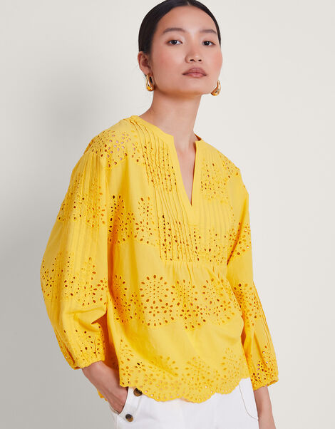 Serena Broderie Top, Yellow (YELLOW), large