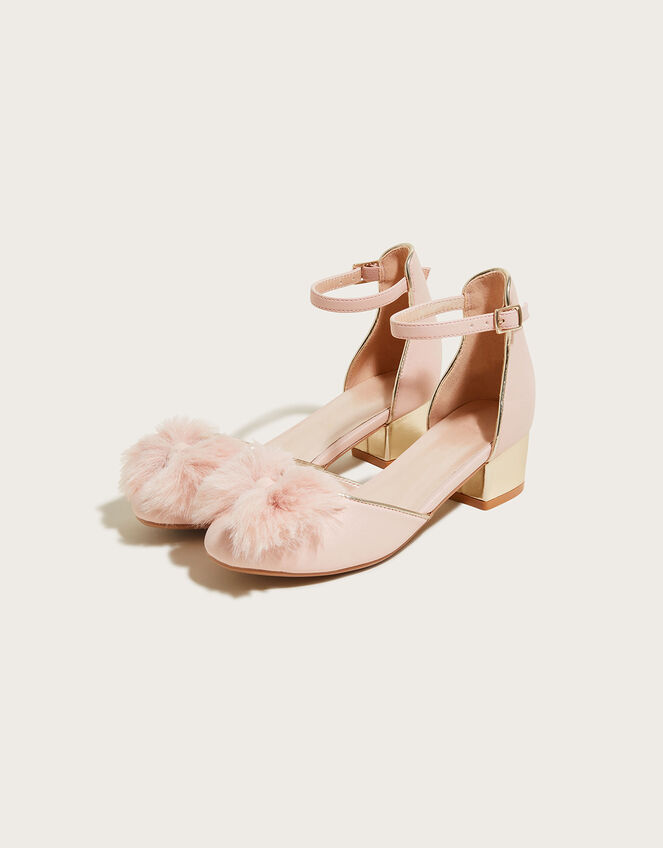Faux Fur Bow Two-Part Heels, Pink (PINK), large