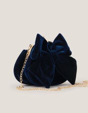 Velvet Bow Clip Frame Bag, Blue (NAVY), large