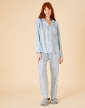 Geometric Print Bridal Satin Pyjama Set, Blue (BLUE), large