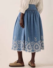East Coralie Denim Broderie Skirt, Blue (BLUE), large
