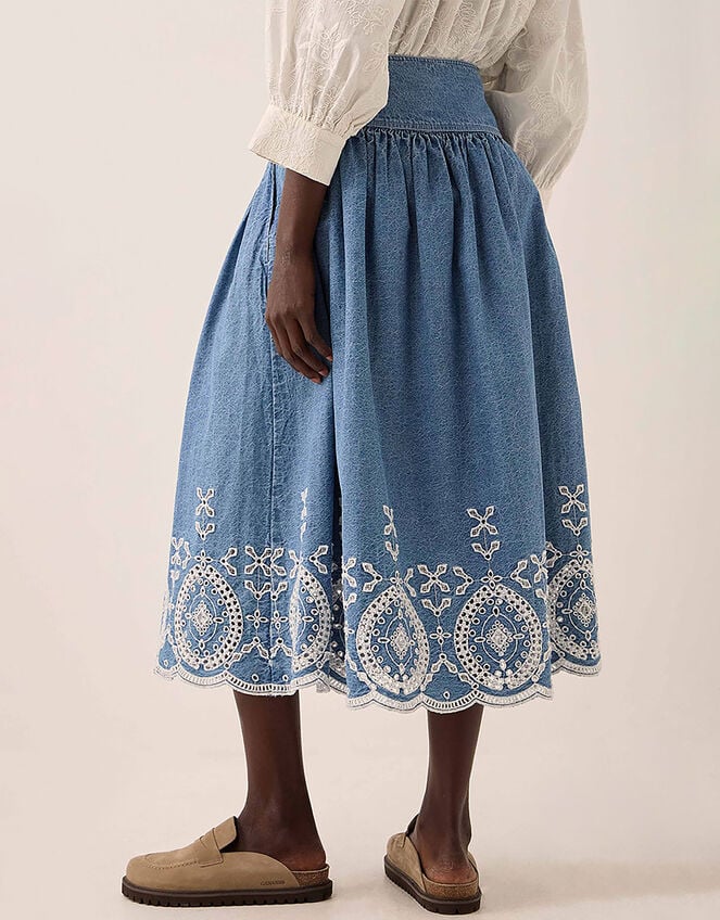 East Coralie Denim Broderie Skirt, Blue (BLUE), large