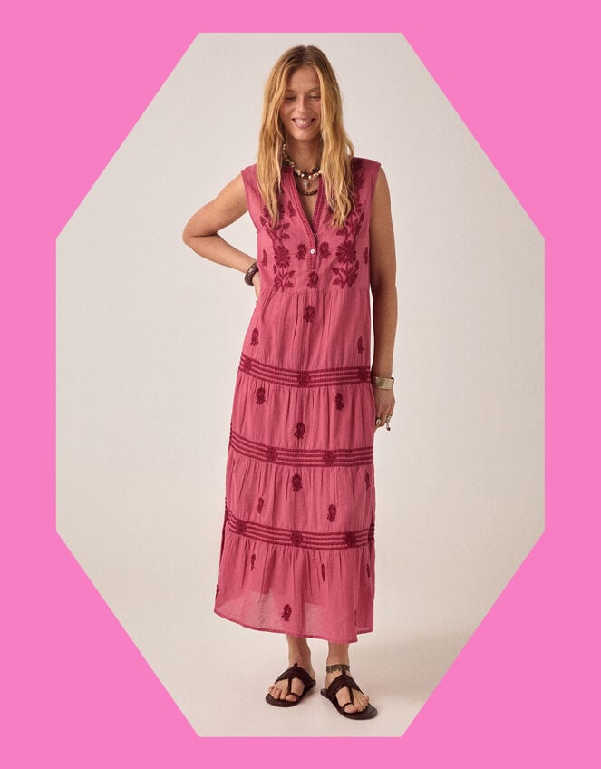 Maison Hotel Lili Sleeveless Embroidered Maxi Dress, Pink (PINK), large