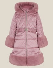 Jewel Heart Quilted Puffer Coat, Pink (PINK), large