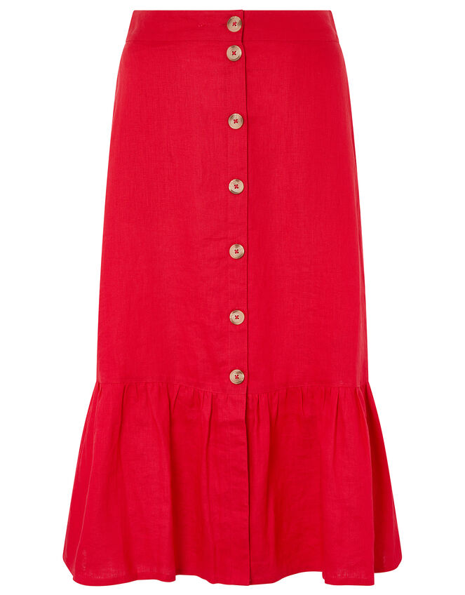 Monika Tiered Midi Skirt in Pure Linen, Red (RED), large