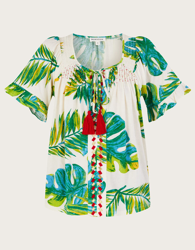 Palm Print Jersey Top , Ivory (IVORY), large