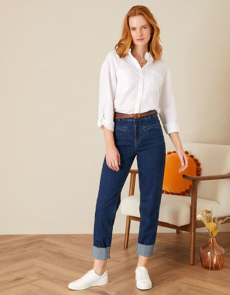 Deep Cuff Denim Jeans, Blue (DENIM BLUE), large
