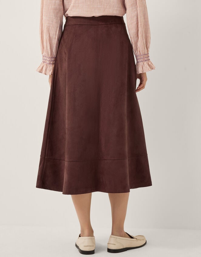 Rowan Suedette A-Line Midi Skirt, Brown (CHOCOLATE), large