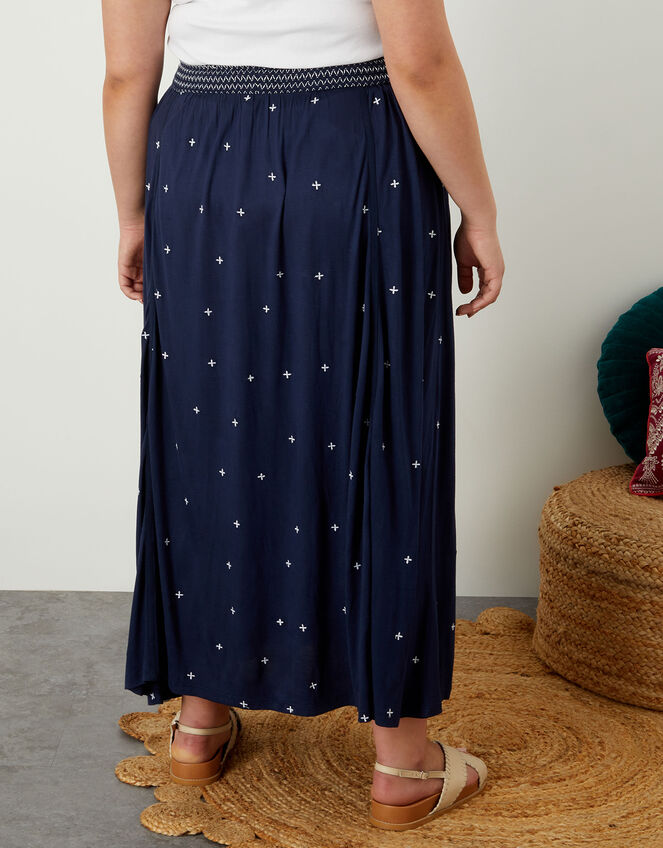 Embroidered Shirred Maxi Skirt in LENZING™ ECOVERO™, Blue (NAVY), large