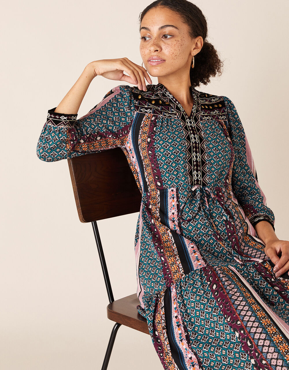 Geo Print Midi Dress with Organic Cotton Multi Casual & Day Dresses