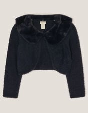 Detachable Collar Fuzzy Cardigan, Blue (NAVY), large
