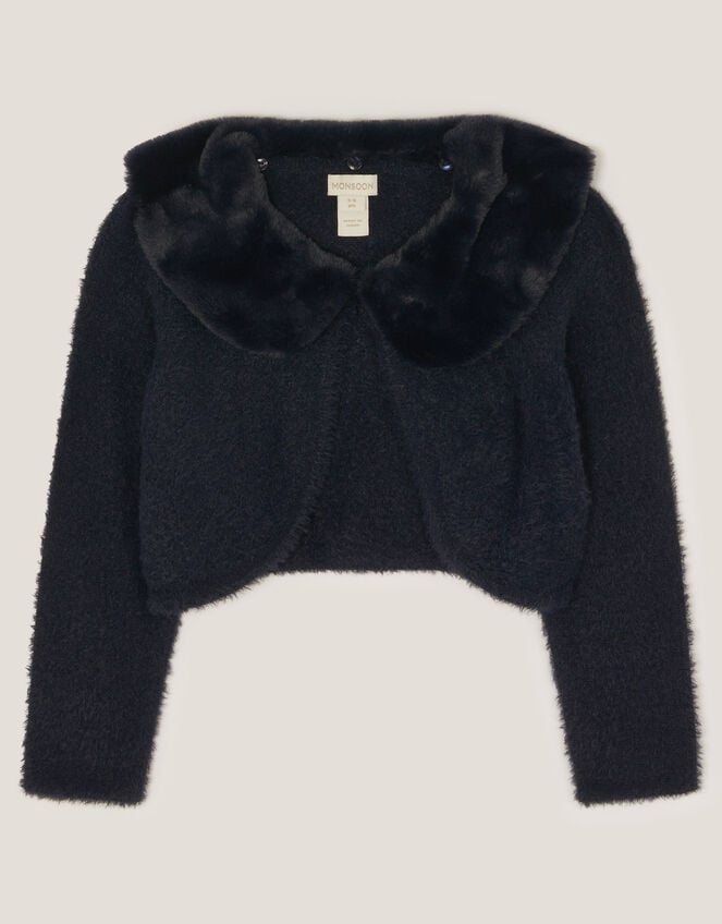 Detachable Collar Fuzzy Cardigan, Blue (NAVY), large