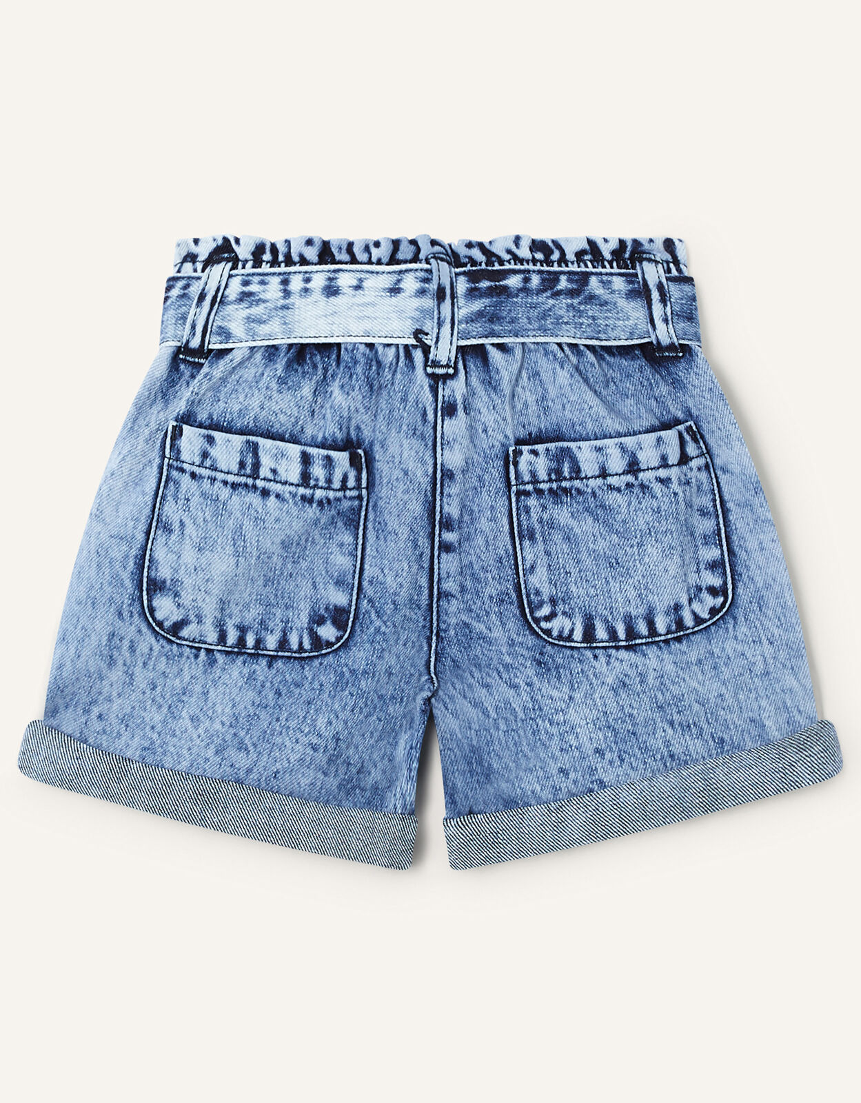 Belted Denim Turn Up Shorts Blue 